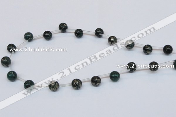 CPY783 Top drilled 10mm round pyrite gemstone beads wholesale