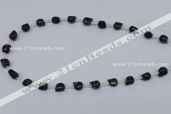 CPY787 Top drilled 8mm carved skull pyrite gemstone beads