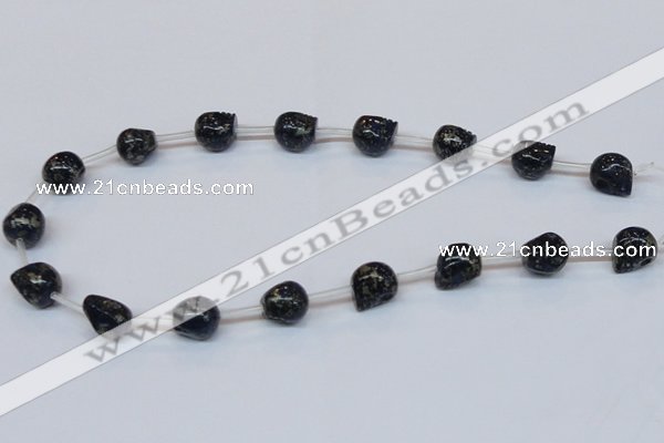 CPY789 Top drilled 12mm carved skull pyrite gemstone beads