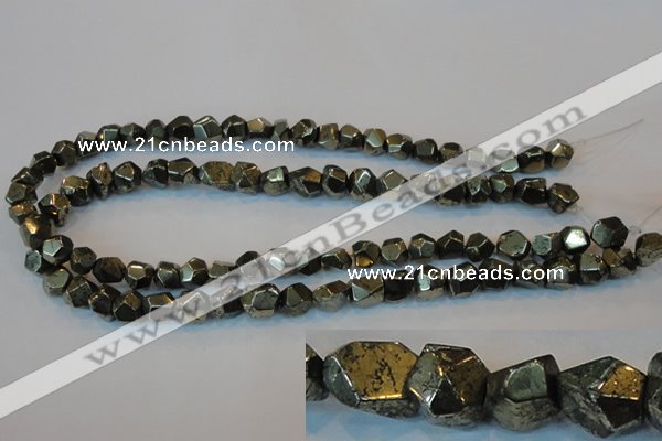 CPY79 15.5 inches 9-10mm faceted nuggets pyrite gemstone beads