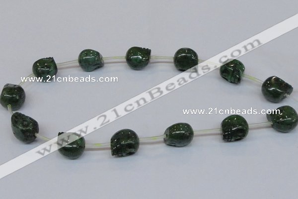 CPY797 Top drilled 16mm carved skull pyrite gemstone beads