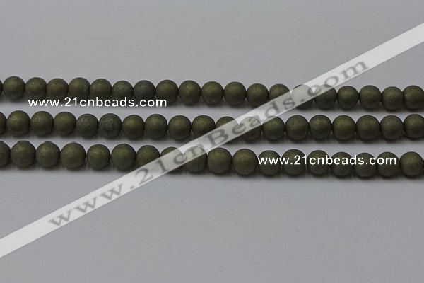 CPY814 15.5 inches 6mm round matte pyrite beads wholesale