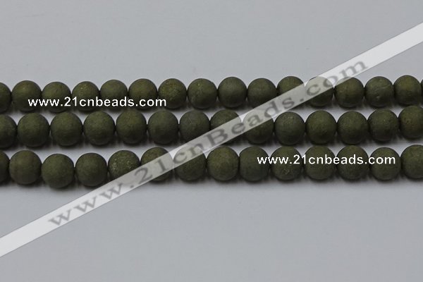 CPY817 15.5 inches 12mm round matte pyrite beads wholesale