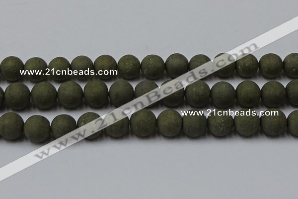 CPY819 15.5 inches 16mm round matte pyrite beads wholesale