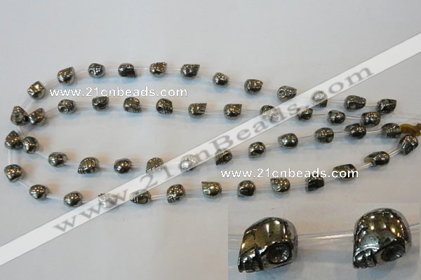 CPY83 15.5 inches 8mm carved skull pyrite gemstone beads wholesale