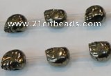 CPY84 15.5 inches 10mm carved skull pyrite gemstone beads wholesale