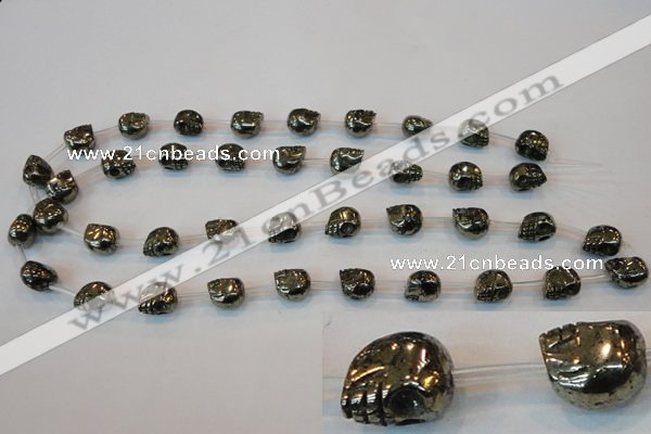 CPY84 15.5 inches 10mm carved skull pyrite gemstone beads wholesale