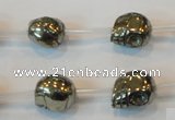 CPY85 15.5 inches 12mm carved skull pyrite gemstone beads wholesale