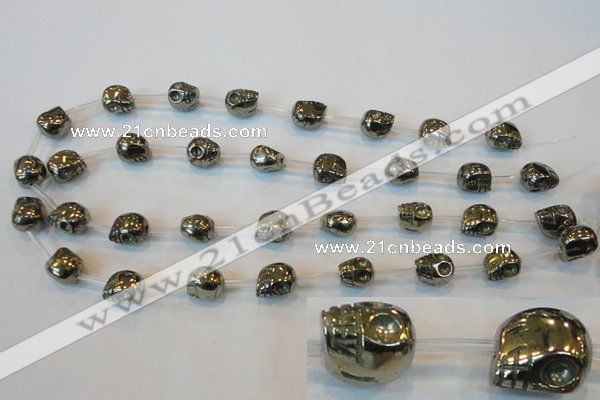 CPY85 15.5 inches 12mm carved skull pyrite gemstone beads wholesale