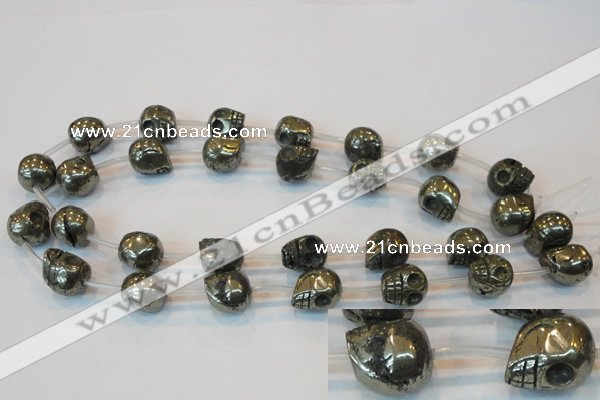 CPY87 15.5 inches 14mm carved skull pyrite gemstone beads wholesale