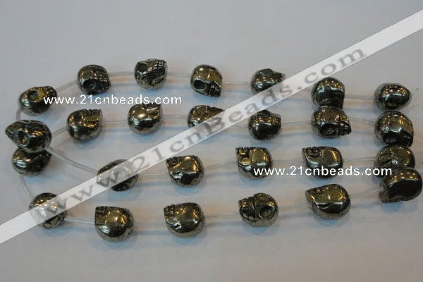 CPY88 15.5 inches 16mm carved skull pyrite gemstone beads wholesale