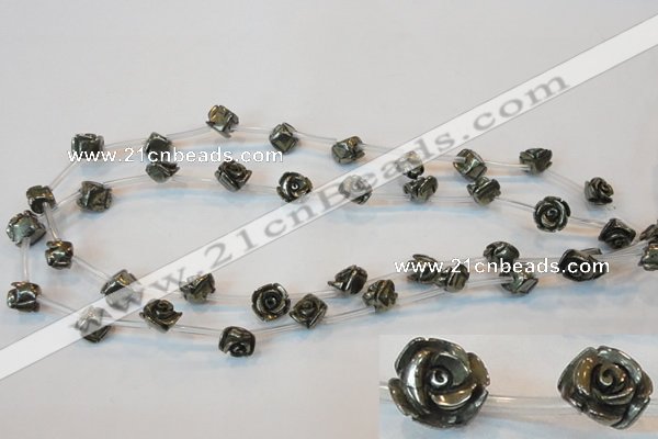 CPY91 15.5 inches 10mm carved rose pyrite gemstone beads wholesale