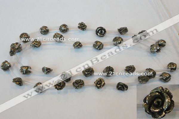 CPY92 15.5 inches 12mm carved rose pyrite gemstone beads wholesale