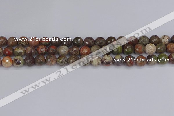 CRA162 15.5 inches 8mm faceted round rainforest agate beads