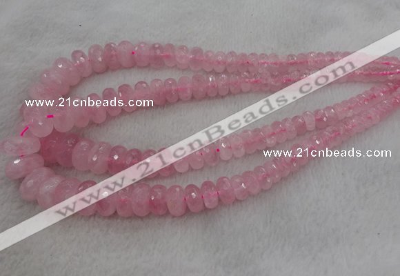 CRB1120 15.5 inches 5*8mm - 9*18mm faceted rondelle rose quartz beads
