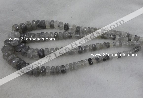 CRB1124 15.5 inches 5*8mm - 9*18mm faceted rondelle cloudy quartz beads