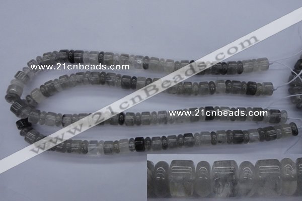 CRB125 15.5 inches 4*10mm & 7*10mm rondelle cloudy quartz beads