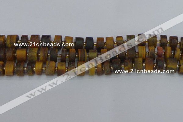 CRB1255 15.5 inches 7*14mm tyre matte yellow tiger eye beads