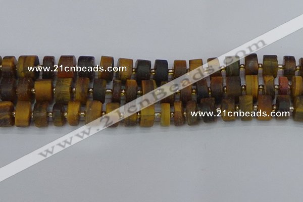 CRB1256 15.5 inches 8*16mm tyre matte yellow tiger eye beads