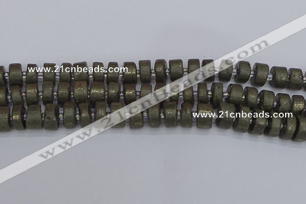 CRB1262 15.5 inches 7*14mm tyre matte pyrite gemstone beads