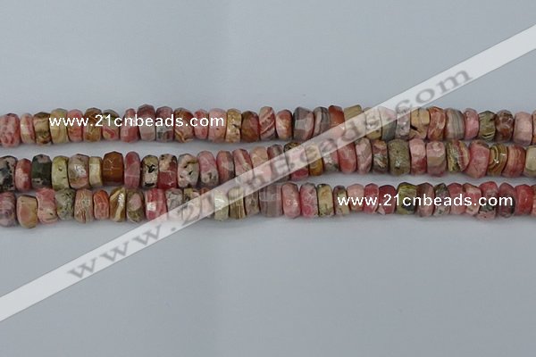 CRB1284 15.5 inches 6*10mm faceted rondelle rhodochrosite beads