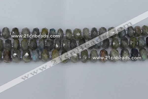 CRB1297 15.5 inches 6*12mm faceted rondelle labradorite beads