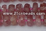 CRB1341 15.5 inches 6*10mm faceted rondelle strawberry quartz beads