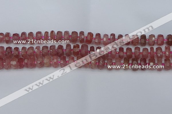 CRB1341 15.5 inches 6*10mm faceted rondelle strawberry quartz beads