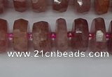 CRB1342 15.5 inches 6*12mm faceted rondelle strawberry quartz beads