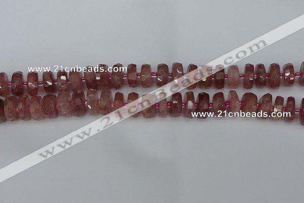 CRB1342 15.5 inches 6*12mm faceted rondelle strawberry quartz beads