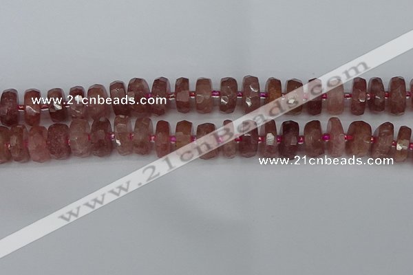 CRB1343 15.5 inches 7*14mm faceted rondelle strawberry quartz beads