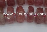 CRB1344 15.5 inches 8*16mm faceted rondelle strawberry quartz beads