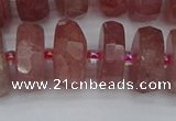 CRB1345 15.5 inches 8*18mm faceted rondelle strawberry quartz beads