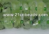 CRB1351 15.5 inches 6*10mm faceted rondelle green rutilated quartz beads