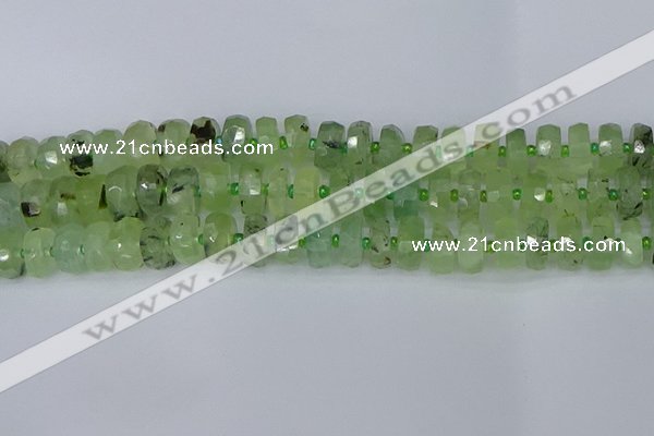 CRB1352 15.5 inches 6*12mm faceted rondelle green rutilated quartz beads