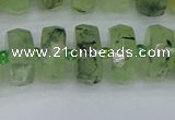 CRB1353 15.5 inches 7*14mm faceted rondelle green rutilated quartz beads