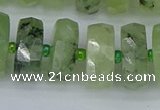 CRB1355 15.5 inches 8*18mm faceted rondelle green rutilated quartz beads