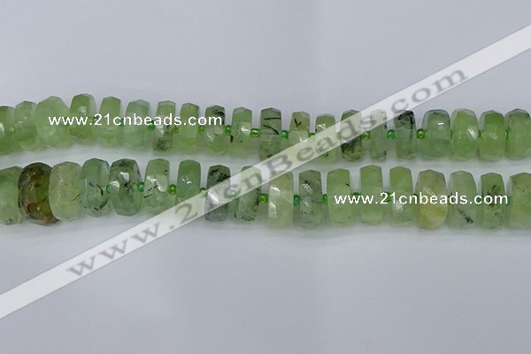 CRB1355 15.5 inches 8*18mm faceted rondelle green rutilated quartz beads