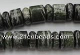 CRB136 15.5 inches 6*12mm & 10*12mm rondelle green silver line jasper beads