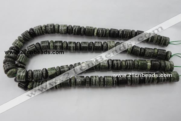 CRB136 15.5 inches 6*12mm & 10*12mm rondelle green silver line jasper beads