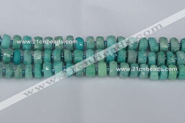 CRB1372 15.5 inches 6*12mm faceted rondelle amazonite beads