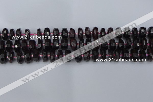 CRB1412 15.5 inches 6*12mm faceted rondelle red garnet beads