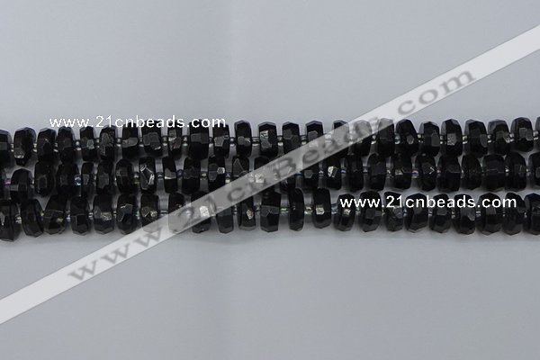 CRB1421 15.5 inches 6*10mm faceted rondelle black tourmaline beads