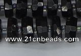 CRB1422 15.5 inches 6*12mm faceted rondelle black tourmaline beads