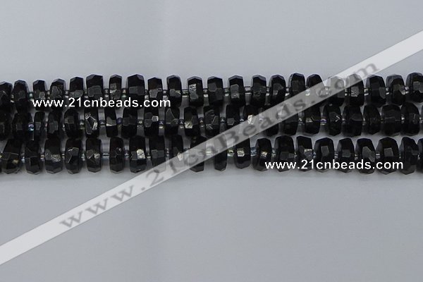 CRB1422 15.5 inches 6*12mm faceted rondelle black tourmaline beads