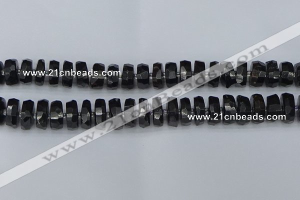 CRB1424 15.5 inches 8*16mm faceted rondelle black tourmaline beads