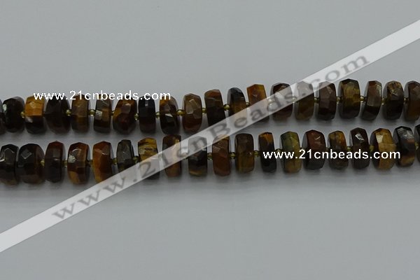 CRB1433 15.5 inches 7*14mm faceted rondelle yellow tiger eye beads