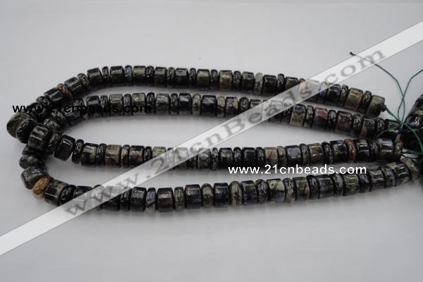 CRB146 15.5 inches 6*12mm & 10*12mm rondelle grey opal gemstone beads