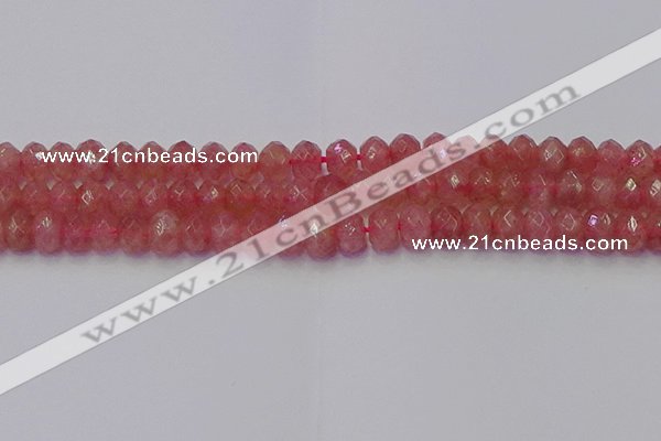 CRB1802 15.5 inches 6*10mm faceted rondelle strawberry quartz beads