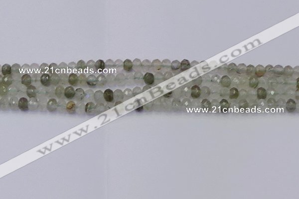 CRB1812 15.5 inches 4*6mm faceted rondelle green rutilated quartz beads